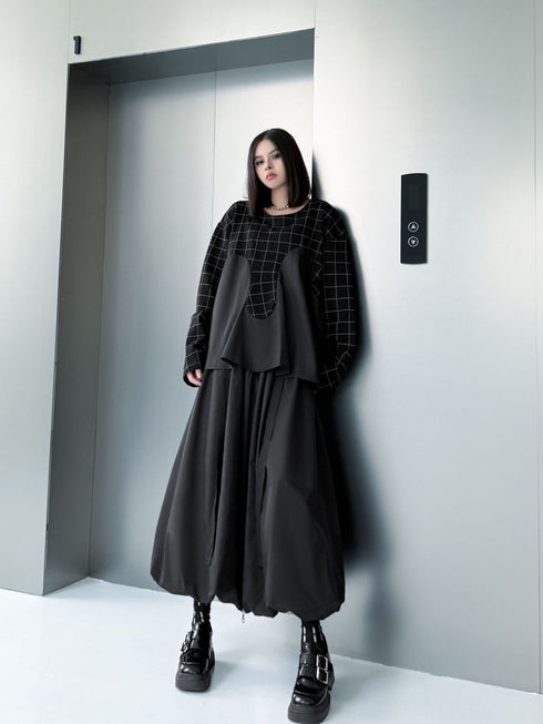 Grid Layered Contrast Top